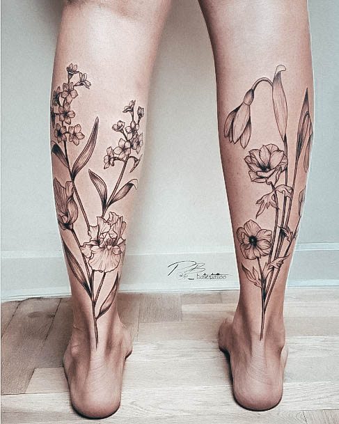 Cool Female Calf Tattoo Designs