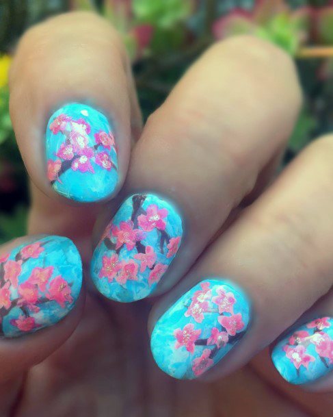 Cool Female Cherry Blossom Sakura Nail Designs