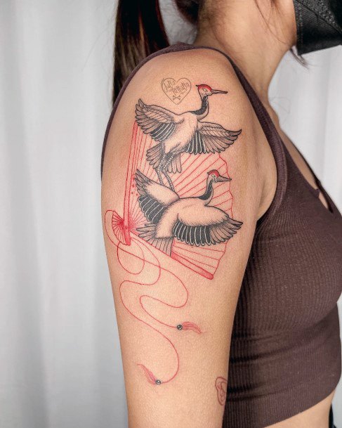 Cool Female Crane Tattoo Designs