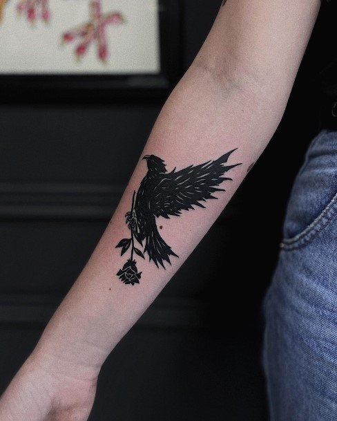 Cool Female Crow Tattoo Designs