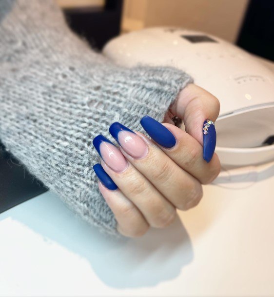 Cool Female Dark Blue Matte Nail Designs