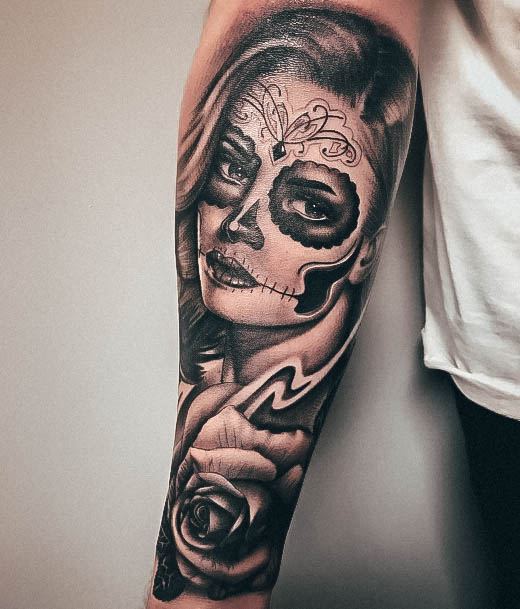 Cool Female Day Of The Dead Tattoo Designs