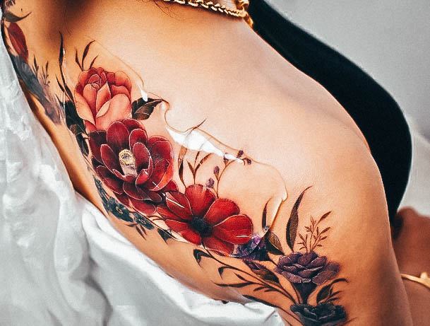 Cool Female Flower Shoulder Tattoo Designs