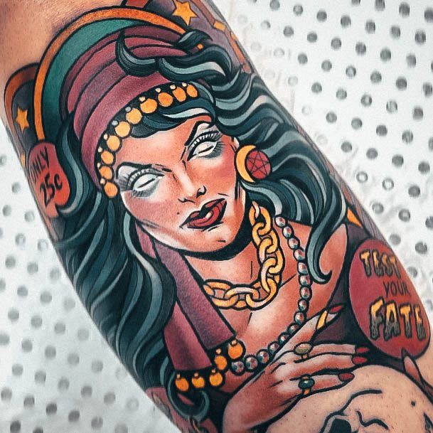 Cool Female Fortune Teller Tattoo Designs