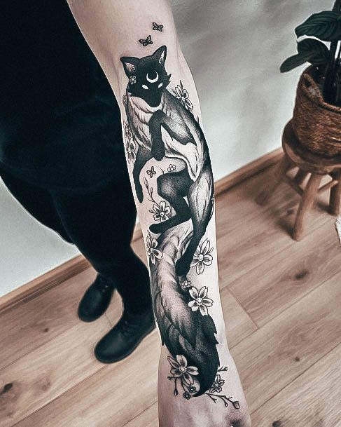 Cool Female Fox Tattoo Designs Forearm Black Ink