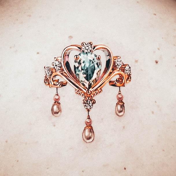 Cool Female Gem Tattoo Designs Chest Heart Pearls