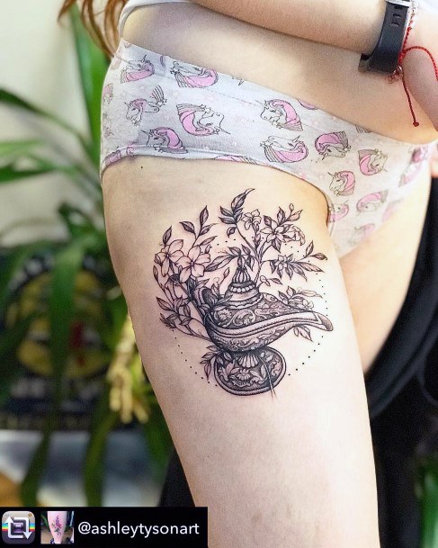 Cool Female Genie Lamp Tattoo Designs