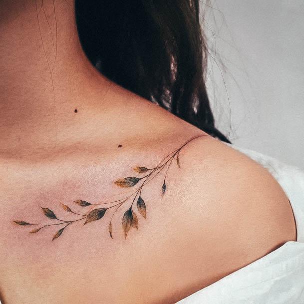 Cool Female Girly Tattoo Designs Shoulder Leaves Branch