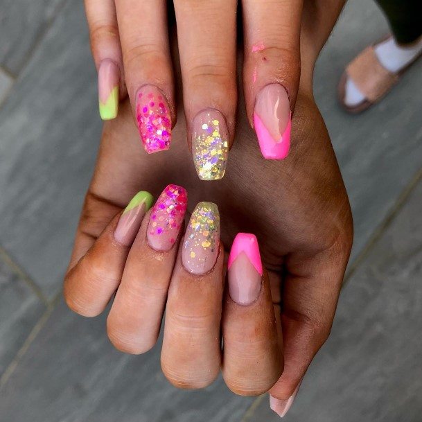 Cool Female Green And Pink Nail Designs