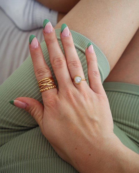 Cool Female Green French Tip Nail Designs