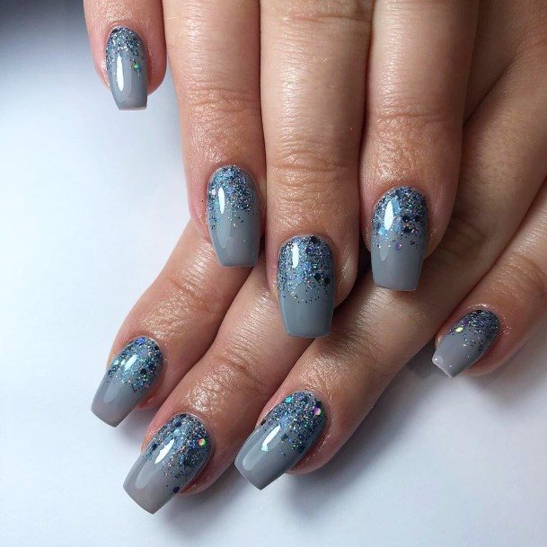 Cool Female Grey With Glitter Nail Designs