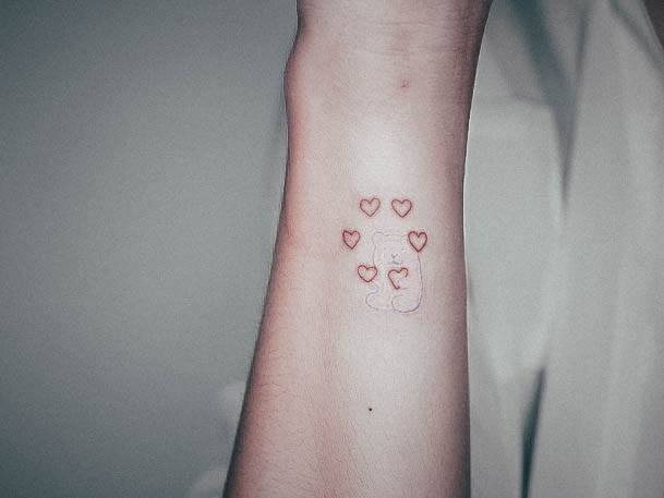 Cool Female Gummy Bear Tattoo Designs Hearts Forearm