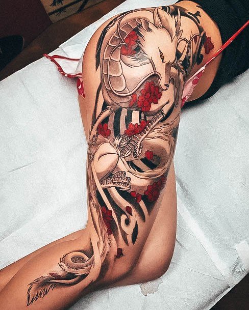 Cool Female Japanese Tattoo Designs Dragon Legs