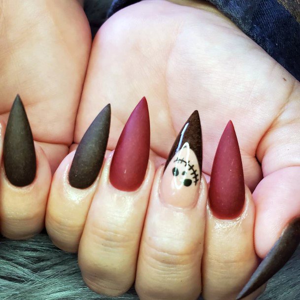 Cool Female Maroon And Black Nail Designs