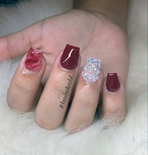 Cool Female Maroon And Silver Nail Designs