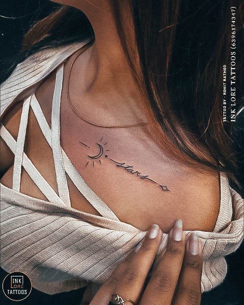 Cool Female Moon And Stars Tattoo Designs