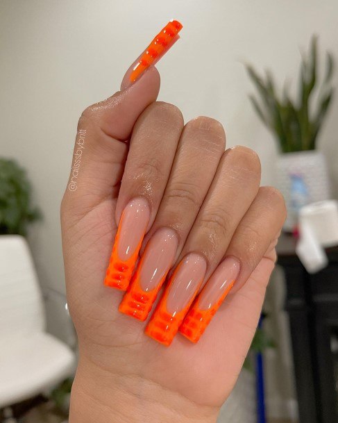 Cool Female Orange French Tip Nail Designs