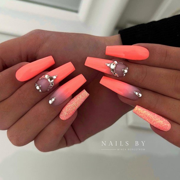 Cool Female Peach And Pink Nail Designs