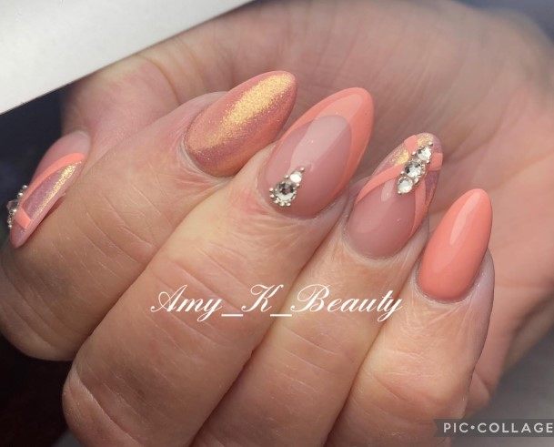 Cool Female Peach With Glitter Nail Designs