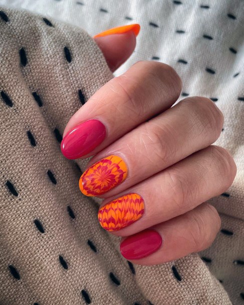 Cool Female Pink And Orange Nail Designs