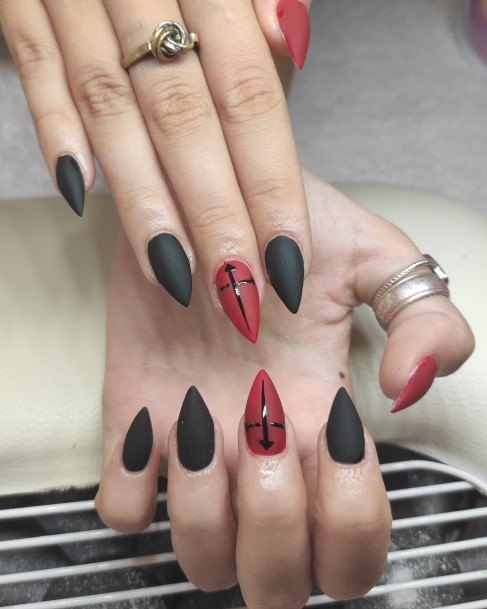 Cool Female Red And Black Matte Nail Designs