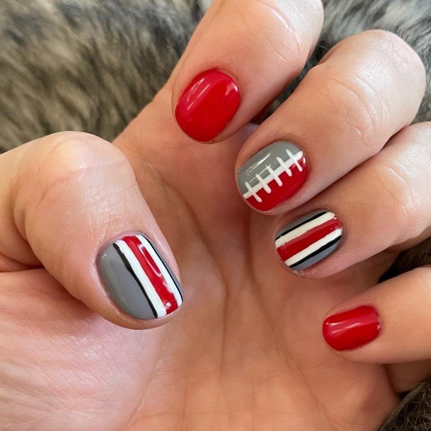 Cool Female Red And Grey Nail Designs