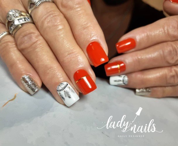 Cool Female Red And Silver Nail Designs