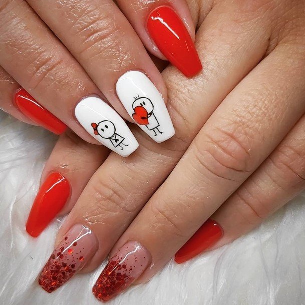 Cool Female Red And White Nail Designs