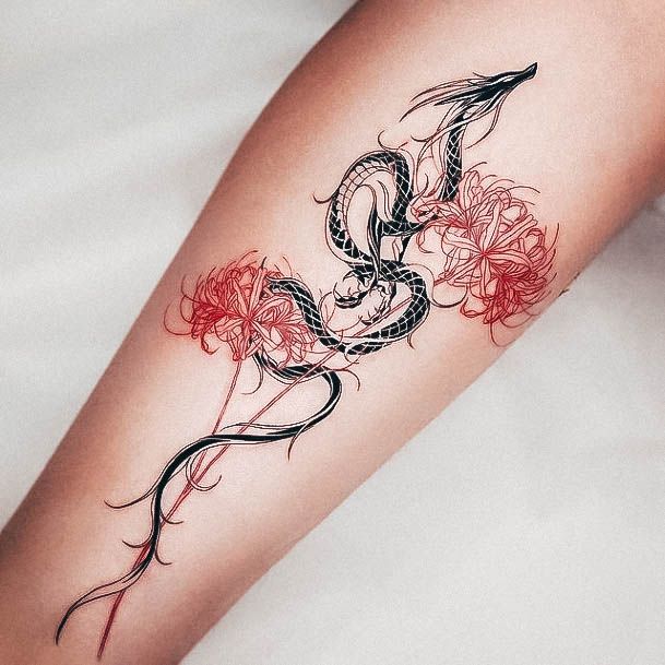 Cool Female Red Ink Tattoo Designs