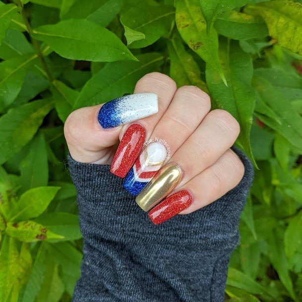 Cool Female Red White And Blue Nail Designs