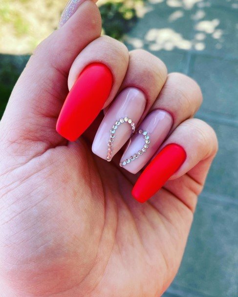 Cool Female Red With Diamond Rhinestones Nail Designs