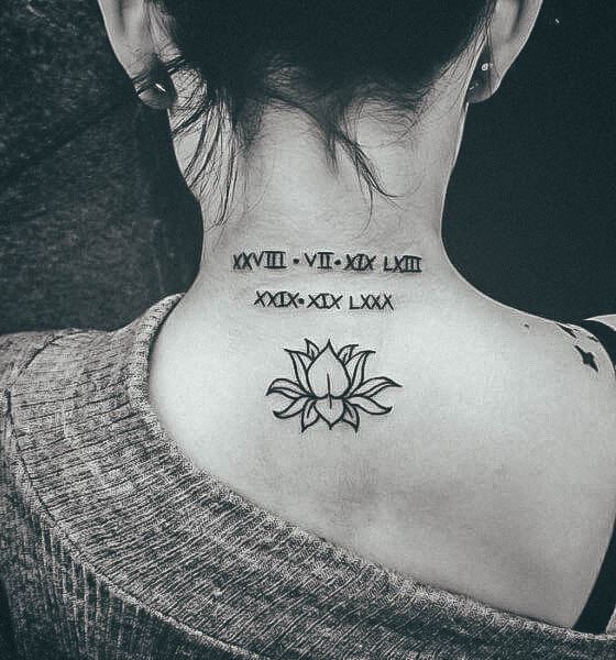 Cool Female Roman Numeral Tattoo Designs Neck