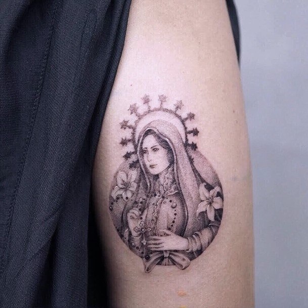 Cool Female Rosary Tattoo Designs Virgin Mary