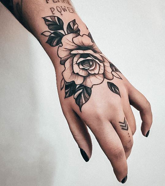 Cool Female Rose Hand Tattoo Designs
