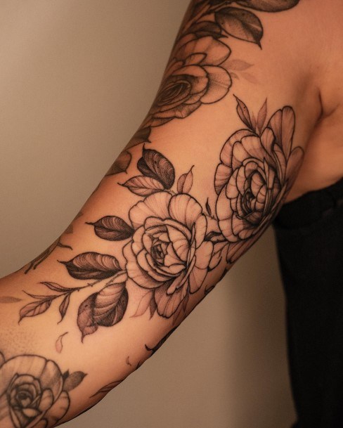 Cool Female Rose Sleeve Tattoo Designs