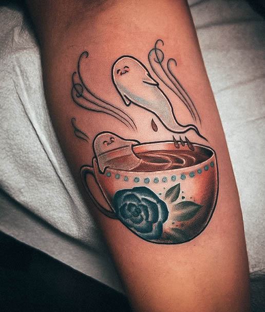 Cool Female Tea Cup Tattoo Designs