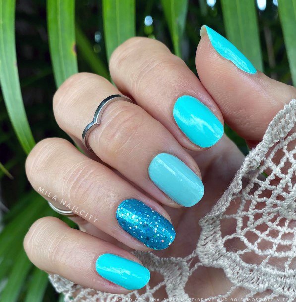 Cool Female Teal Turquoise Dress Nail Designs