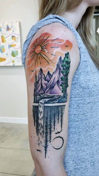 Waterfall and tree 34 Sleeve by Sean Williams of Amulet St Petersburg  FL  rtattoos