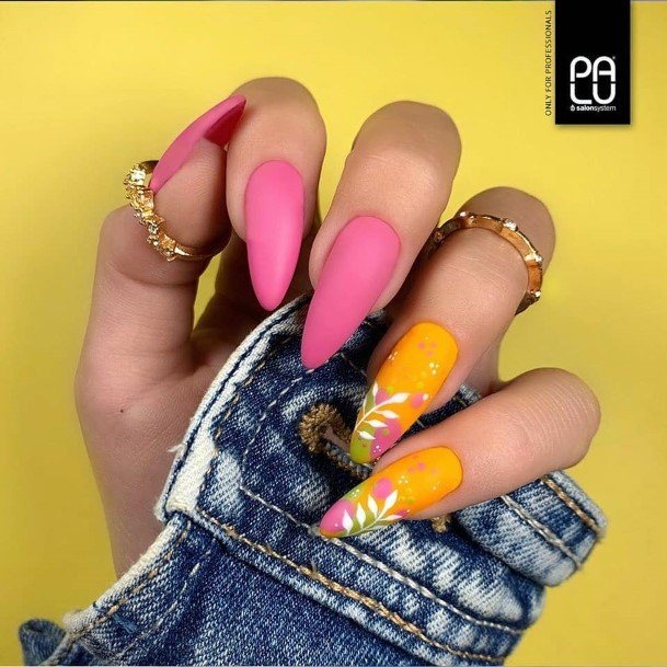 Cool Female Yellow And Pink Nail Designs