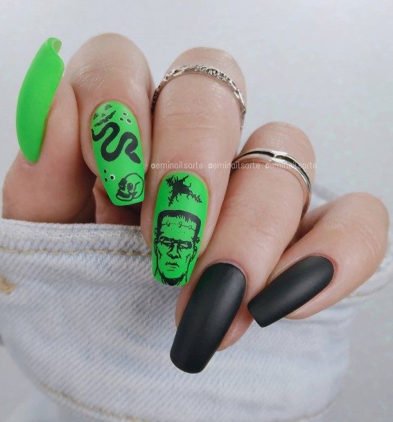 Cool Frankenstein Nails For Women