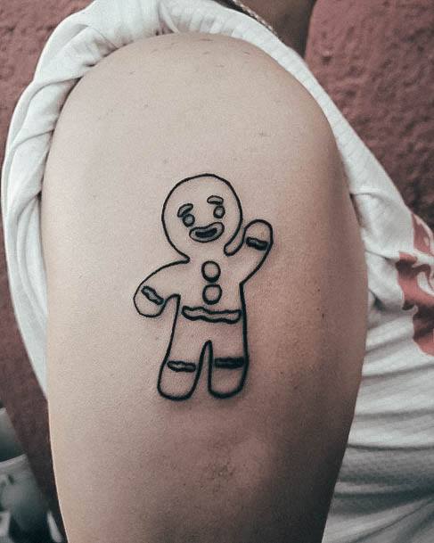 Cool Gingerbread Man Tattoos For Women Black Ink Outline Arm Simple