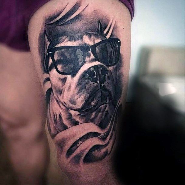 Cool Glasses On Dog Tattoo For Women Thighs