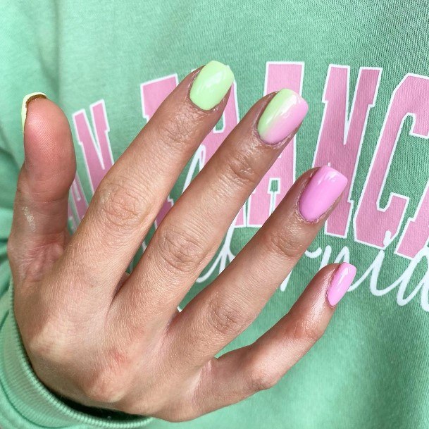 Cool Green And Pink Nails For Women