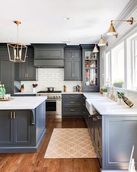 Cool Grey Kitchen With Hardwood Floors
