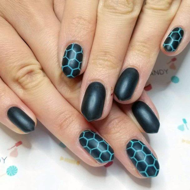 Cool Honey Comb Black And Blue Nail Art Ideas For Girls