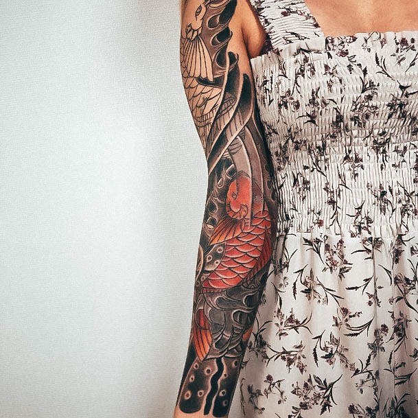 Cool Koi Fish Tattoos For Women Full Arm Sleeve