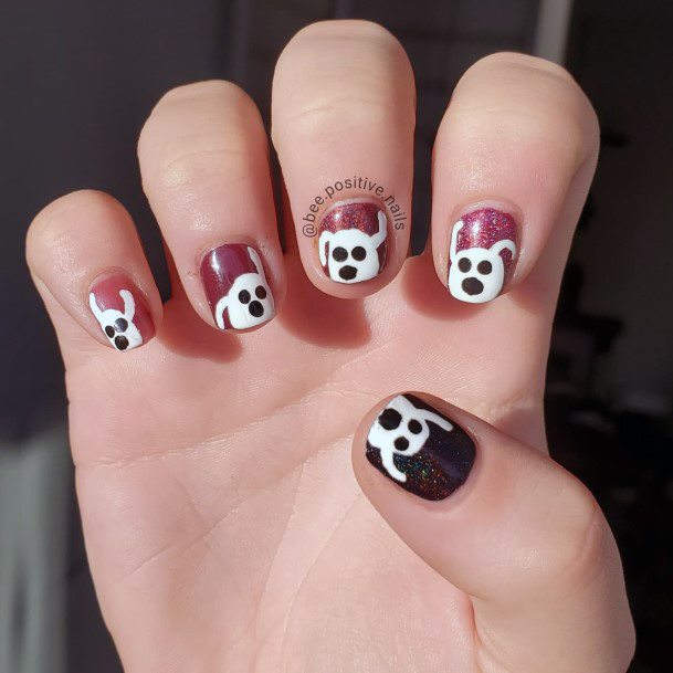 Cool Maroon White Nails For Women