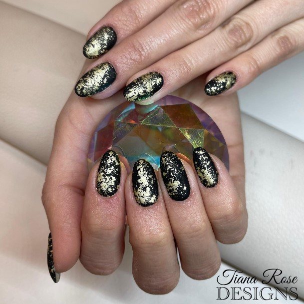 Cool Matte Black And Gold Nails For Women