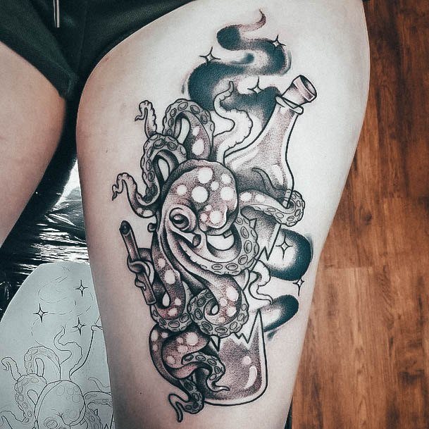 Cool Octopus Tattoos For Women With Glass Bottle