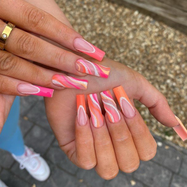 Cool Orange French Tip Nails For Women